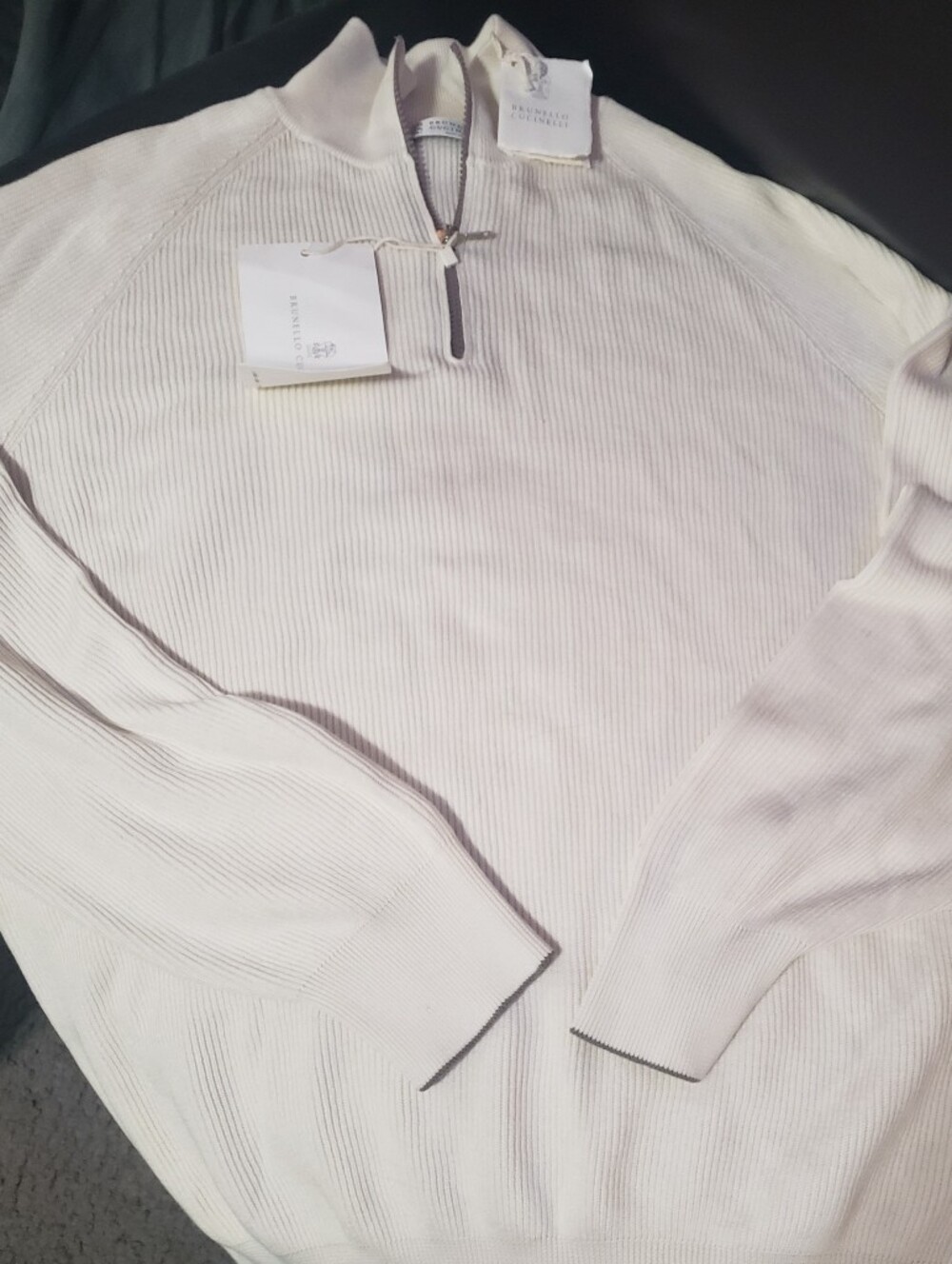 Brunello Cucinelli Cream Ribbed Zip Cardigan with Silver Zip - Picture 2 of 5